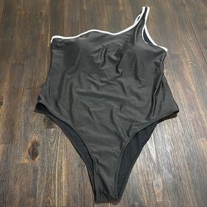 One Shoulder Black Bathing Suit with white trim - Size 3X